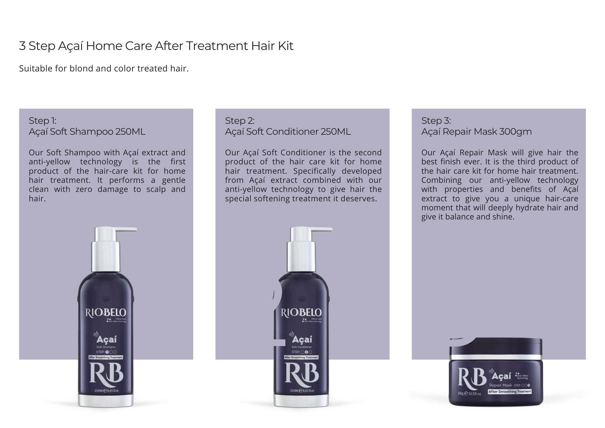 Riobelo Home Care After Treatment Hair KIT for Dyed Hair, 3 Steps (P) - SHIDSA