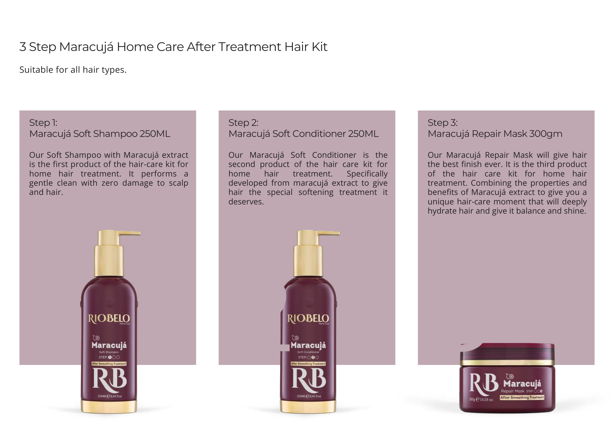 Riobelo Home Care After Treatment Hair KIT For Normal and Curly Hair, 3 Steps - SHIDSA